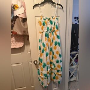 J. Crew White Maxi Dress with Yellow Pineapple and Green Leaf Print